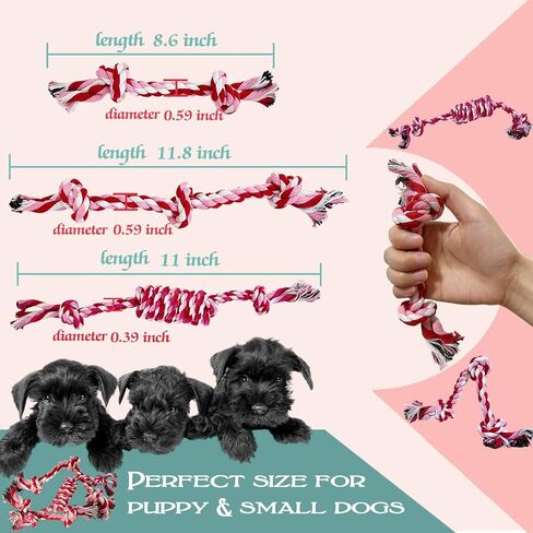 Puppy 3 Pack Cotton Knot Rope Toys for Small Dogs & Puppies, Durable Teething & Tug of War Chew Toy, Safe Interactive Toy for 2-8 Months Pets and High Active Puppy (Pink, Small) in Kuwait