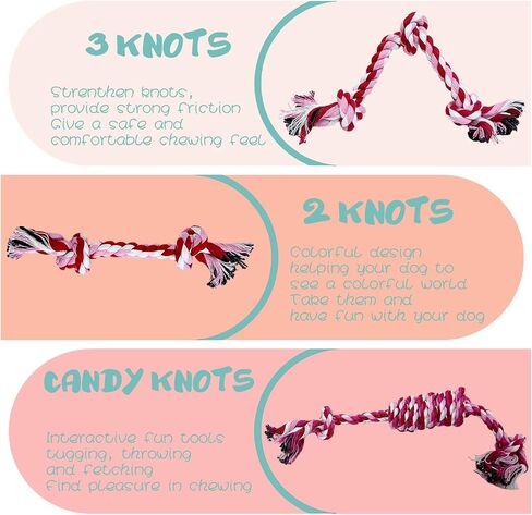 Puppy 3 Pack Cotton Knot Rope Toys for Small Dogs & Puppies, Durable Teething & Tug of War Chew Toy, Safe Interactive Toy for 2-8 Months Pets and High Active Puppy (Pink, Small) in Kuwait
