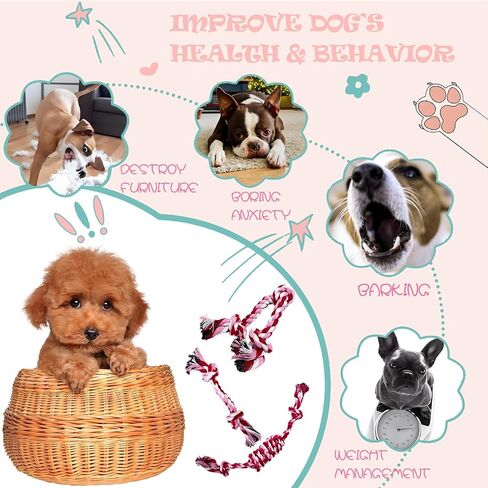 Puppy 3 Pack Cotton Knot Rope Toys for Small Dogs & Puppies, Durable Teething & Tug of War Chew Toy, Safe Interactive Toy for 2-8 Months Pets and High Active Puppy (Pink, Small) in Kuwait