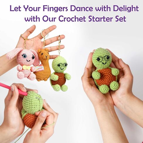 A-URA Learn to Crochet Kit for Beginners Kids and Adults, 4 Pattern Beginner Crochet Animal kit with Step-by-Step Video Tutorials, Crocheting Amigurumi Starter Knitting Kits: Yarns, Hook, Accessories in Saudi Arabia
