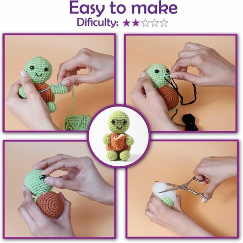 A-URA Learn to Crochet Kit for Beginners Kids and Adults, 4 Pattern Beginner Crochet Animal kit with Step-by-Step Video Tutorials, Crocheting Amigurumi Starter Knitting Kits: Yarns, Hook, Accessories in Saudi Arabia