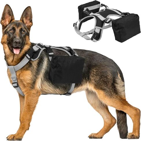 DORA BRIDAL Dog Backpack for Medium & Large Dogs, Dog Backpack Harness, Dogs Hiking Backpack with Side Pockets, Outdoors Pet Saddle for German Shepherd, Labrador (Black, Large) in Kuwait