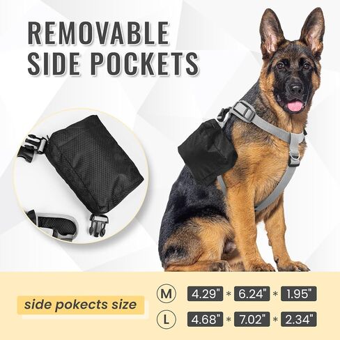 DORA BRIDAL Dog Backpack for Medium & Large Dogs, Dog Backpack Harness, Dogs Hiking Backpack with Side Pockets, Outdoors Pet Saddle for German Shepherd, Labrador (Black, Large) in Kuwait