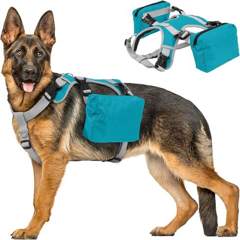 DORA BRIDAL Dog Backpack for Medium & Large Dogs, Dog Backpack Harness, Dogs Hiking Backpack with Side Pockets, Outdoors Pet Saddle for German Shepherd, Labrador (Black, Large) in Kuwait