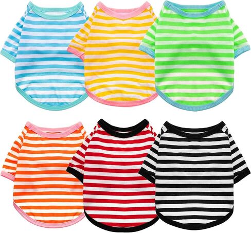 Geyoga 6 Pieces Dog Striped T-Shirt Cotton Breathable Pet Apparel Colorful Puppy Sweatshirt Clothes for Small to Medium Dogs Puppy(M) in Saudi Arabia