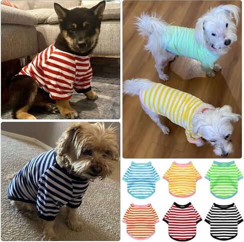 Geyoga 6 Pieces Dog Striped T-Shirt Cotton Breathable Pet Apparel Colorful Puppy Sweatshirt Clothes for Small to Medium Dogs Puppy(M) in Saudi Arabia
