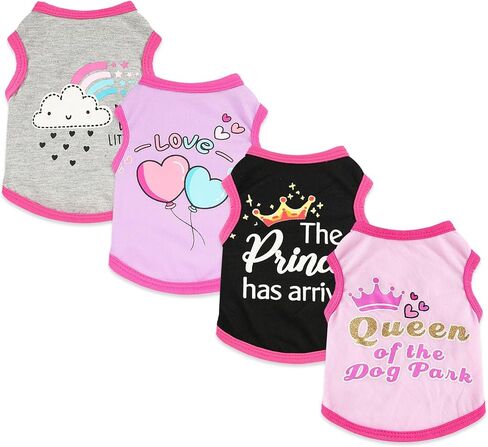 4 قطع ملابس الكلاب للكلاب الصغيرة بوي ملابس الجرو الصيفية ل chihuahua yorkie لينة لطيف نمط الكلب قميص الينابيع الحيوانات الأليفة CATING الوردي الورد Red Green XXS ~ M (xx-small in Kuwait