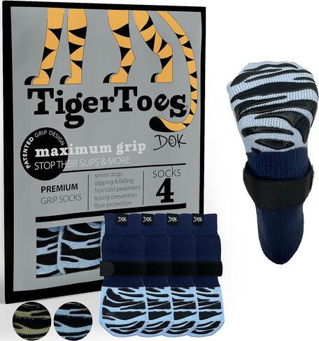 جوارب الكلاب غير المنقولة من Dok tigertoes للأرضيات الصلبة - قبضة غير مميزة تعمل حتى عندما تكون ملتوية - تمنع لعق ، انزلاق ، وكبير لحماية مخلب الكلاب (الأزرق المسمم ، كبير) in Kuwait