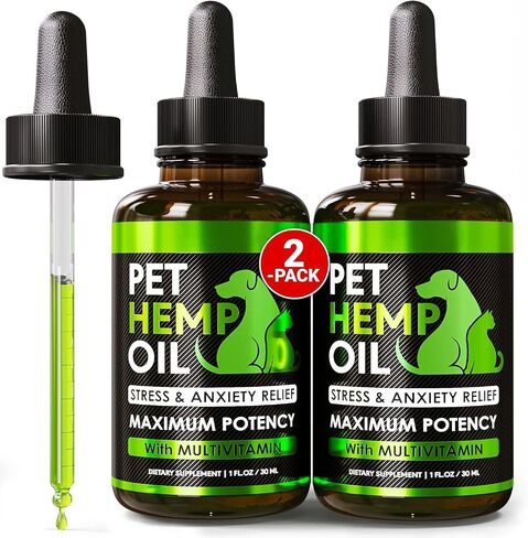 Hemp Oil for Dogs and Cats - Organic Hemp Oil Drops for Anxiety Relief, Stress,Pain, Calming, Sleep, Arthritis - Hip and Joint Support - Skin Health, Anti-Inflammatory - Omega 3-6-9 Pet Drops (2 Pack) in Saudi Arabia