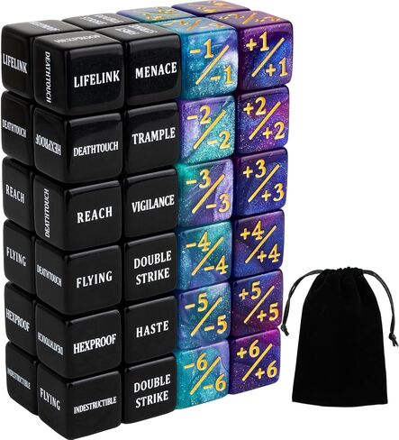 48 Pieces Abilities Keywords MTG Dice Counters Plus One Life Counter Dice Bulk Creature Stats Buff Tokens Dice Set for Magic The Gathering, MTG, Card Games Accessories in Saudi Arabia