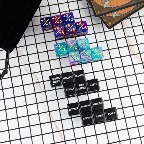 48 Pieces Abilities Keywords MTG Dice Counters Plus One Life Counter Dice Bulk Creature Stats Buff Tokens Dice Set for Magic The Gathering, MTG, Card Games Accessories in Saudi Arabia