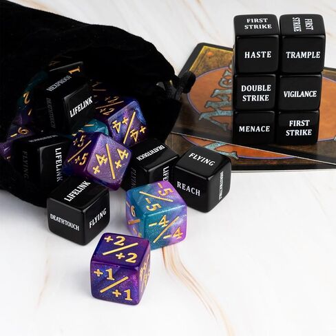 48 Pieces Abilities Keywords MTG Dice Counters Plus One Life Counter Dice Bulk Creature Stats Buff Tokens Dice Set for Magic The Gathering, MTG, Card Games Accessories in Saudi Arabia