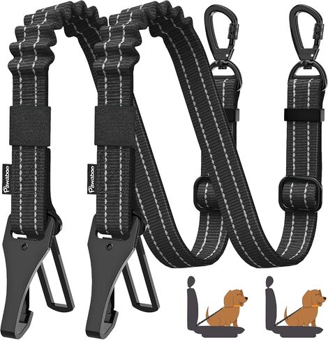Pawaboo 2Pack Dog Seatbelt for Car, 3-in-1 Dog Car Seat Belt Bungee,Shockproof Dogs Tether for Car with Buckle & Hook Latch, Adjustable Reflective Dog Car Harness Leash with 360° Lockable Buckle,Black in Saudi Arabia