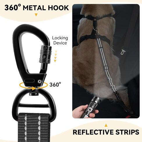 Pawaboo 2Pack Dog Seatbelt for Car, 3-in-1 Dog Car Seat Belt Bungee,Shockproof Dogs Tether for Car with Buckle & Hook Latch, Adjustable Reflective Dog Car Harness Leash with 360° Lockable Buckle,Black in Saudi Arabia