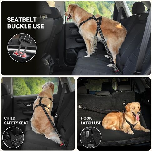 Pawaboo 2Pack Dog Seatbelt for Car, 3-in-1 Dog Car Seat Belt Bungee,Shockproof Dogs Tether for Car with Buckle & Hook Latch, Adjustable Reflective Dog Car Harness Leash with 360° Lockable Buckle,Black in Saudi Arabia