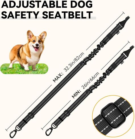 Pawaboo 2Pack Dog Seatbelt for Car, 3-in-1 Dog Car Seat Belt Bungee,Shockproof Dogs Tether for Car with Buckle & Hook Latch, Adjustable Reflective Dog Car Harness Leash with 360° Lockable Buckle,Black in Saudi Arabia