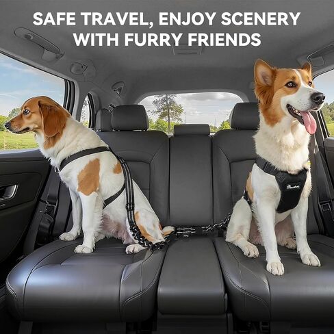 Pawaboo 2Pack Dog Seatbelt for Car, 3-in-1 Dog Car Seat Belt Bungee,Shockproof Dogs Tether for Car with Buckle & Hook Latch, Adjustable Reflective Dog Car Harness Leash with 360° Lockable Buckle,Black in Saudi Arabia