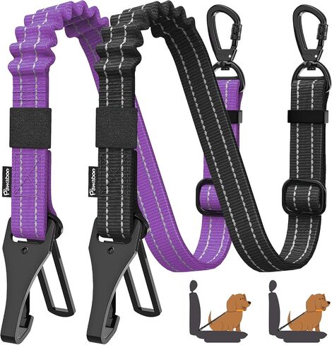 Pawaboo 2Pack Dog Seatbelt for Car, 3-in-1 Dog Car Seat Belt Bungee,Shockproof Dogs Tether for Car with Buckle & Hook Latch, Adjustable Reflective Dog Car Harness Leash with 360° Lockable Buckle,Black in Saudi Arabia