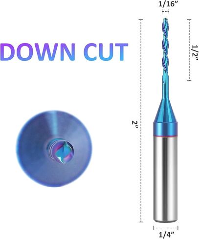 HQMaster Spiral Router Bits Up & Down Cut Bit 1/8" Cutting Diameter, 1/4" Shank Solid Carbide CNC End Mill Compression Bit with Nano Blue Coating for Wood Carving Engraving Grinding in Kuwait