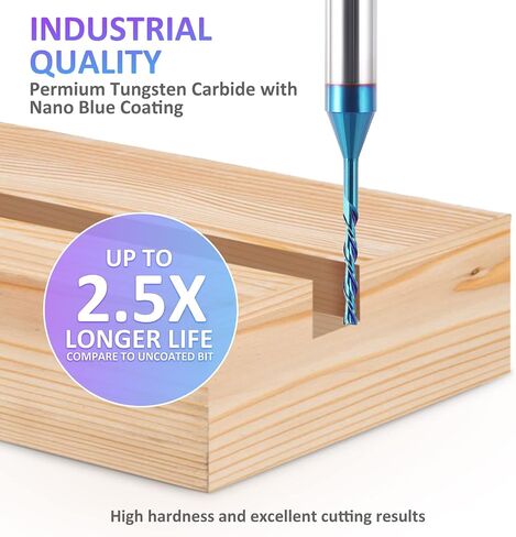 HQMaster Spiral Router Bits Up & Down Cut Bit 1/8" Cutting Diameter, 1/4" Shank Solid Carbide CNC End Mill Compression Bit with Nano Blue Coating for Wood Carving Engraving Grinding in Kuwait