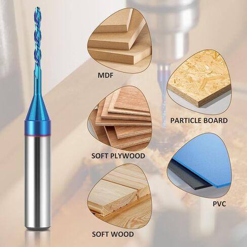HQMaster Spiral Router Bits Up & Down Cut Bit 1/8" Cutting Diameter, 1/4" Shank Solid Carbide CNC End Mill Compression Bit with Nano Blue Coating for Wood Carving Engraving Grinding in Kuwait