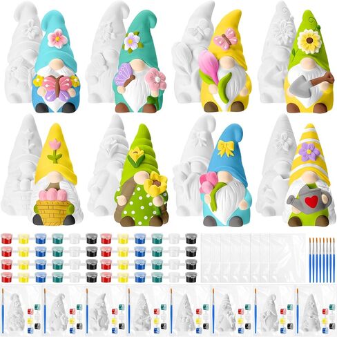 Foilswirl 8 Pcs Mother's Day Gnome Ceramics to Paint Ready to Paint Your Own Ceramic Gnome Statues Valentine's Day DIY Unpainted Ceramics Paintable Figurines Kit Crafts with Brush Palette in Kuwait
