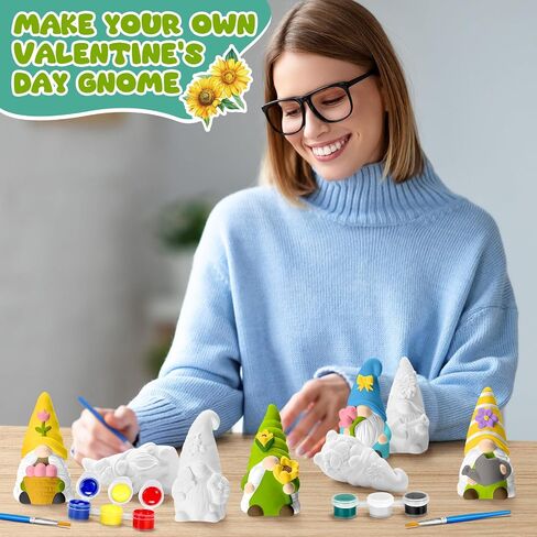 Foilswirl 8 Pcs Mother's Day Gnome Ceramics to Paint Ready to Paint Your Own Ceramic Gnome Statues Valentine's Day DIY Unpainted Ceramics Paintable Figurines Kit Crafts with Brush Palette in Kuwait