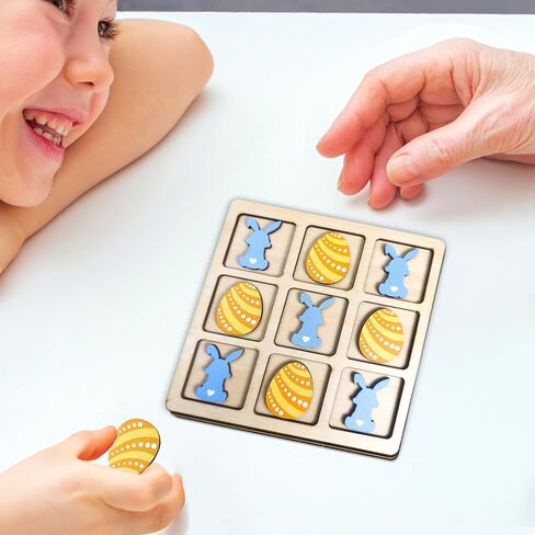 Easter Tic Tac Toe, Wooden Tic Tac Toe, Tic Tac Toe Game For Kids, Mini Tic Tac Toe Board, Easter Gift For Kids, Easter Basket Stuffers for Kids, Easter Games for Kids, Easter Gift 2025 (Blue) in Kuwait
