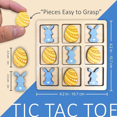 Easter Tic Tac Toe, Wooden Tic Tac Toe, Tic Tac Toe Game For Kids, Mini Tic Tac Toe Board, Easter Gift For Kids, Easter Basket Stuffers for Kids, Easter Games for Kids, Easter Gift 2025 (Blue) in Kuwait