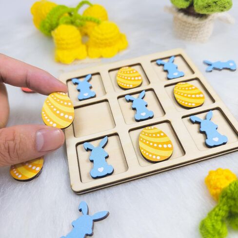 Easter Tic Tac Toe, Wooden Tic Tac Toe, Tic Tac Toe Game For Kids, Mini Tic Tac Toe Board, Easter Gift For Kids, Easter Basket Stuffers for Kids, Easter Games for Kids, Easter Gift 2025 (Blue) in Kuwait