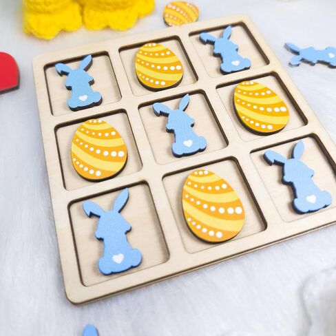 Easter Tic Tac Toe, Wooden Tic Tac Toe, Tic Tac Toe Game For Kids, Mini Tic Tac Toe Board, Easter Gift For Kids, Easter Basket Stuffers for Kids, Easter Games for Kids, Easter Gift 2025 (Blue) in Kuwait