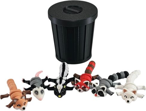 3D Printed Woodland Animal Toys, 6-Piece Set with Articulated Bodies, Mini Collectible Raccoon Fox Skunk Possum Figures (Black) in Kuwait
