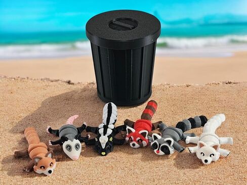 3D Printed Woodland Animal Toys, 6-Piece Set with Articulated Bodies, Mini Collectible Raccoon Fox Skunk Possum Figures (Black) in Kuwait