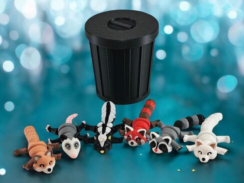 3D Printed Woodland Animal Toys, 6-Piece Set with Articulated Bodies, Mini Collectible Raccoon Fox Skunk Possum Figures (Black) in Kuwait