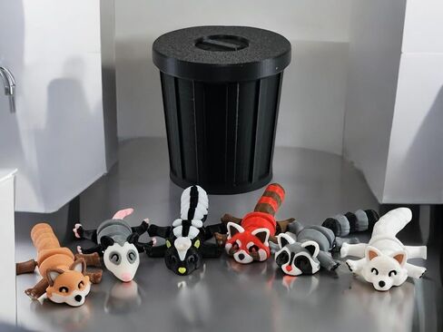 3D Printed Woodland Animal Toys, 6-Piece Set with Articulated Bodies, Mini Collectible Raccoon Fox Skunk Possum Figures (Black) in Kuwait