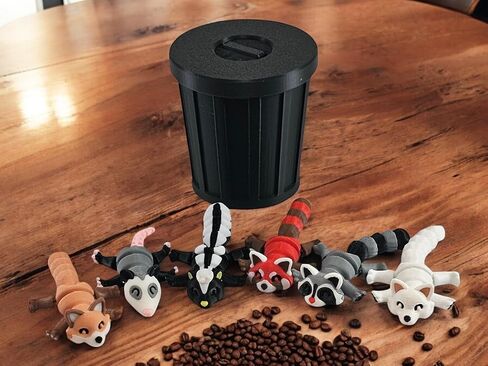 3D Printed Woodland Animal Toys, 6-Piece Set with Articulated Bodies, Mini Collectible Raccoon Fox Skunk Possum Figures (Black) in Kuwait