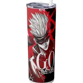 Gojo Skinny Tumbler 20 Oz Anime Gifts For Teens, Slim Insulated Stainless Steel Drinkware With Straw & Lid, Japanese Gift For Comic Fan, Japan Travel Accessory For Hot & Cold Drinks, Jujutsu Kaisen