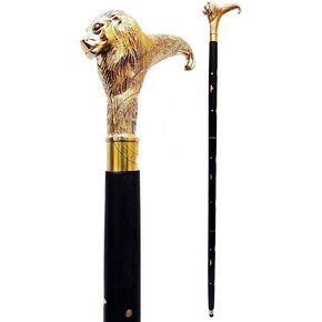 Antique Lion Walking Stick/Cane - Vintage Designer Handmade Cane With Brass Handle - Wooden Steampunk Waking Cane/Stick For Men/Women/Unisex/Elderly People.
