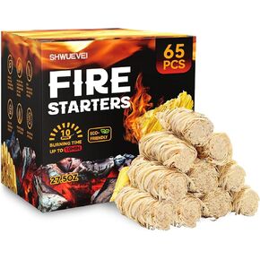 Shwuevei 65 PCS Fire Starter - Starters Natural Fire for Fireplace ، Pellet Stove & Wood ، Fire Pit ، Smoker ، BBQ ، Chimney ، Pizza Oven - Fire Starters for Grill ، Charcoal Starter