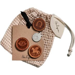 Golf Holyn Handcrafted Wooden Golf Ball Marker Set - Includes 3 Markers, Magnetic Hat Clip & Cotton Pouch - Premium Golf Gift for Men & Women