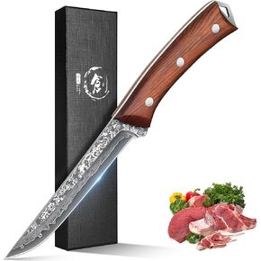 ROCOCO Feather Viking Boning Knife Japanese Forged in Fire Fancy Handmade Butcher Cleaver with Sheath Kitchen Outdoor Camping BBQ Collection Birthday Father Mother Christmas Day Gift 5.9"