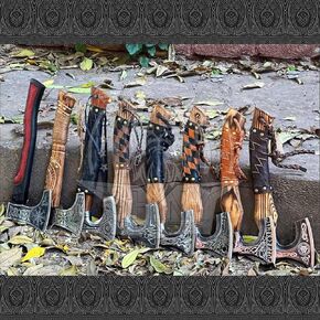 SHINY CRAFTS- Beautiful Set of 8 Viking Axes Handmade, Viking Axe Set- Vikings Gifts for Men, Best Gift for him, Groomsmen Gift, Best Men Gifts, Berserker Axe with Sheath