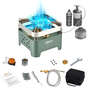 Portable Camping Stove 30,000 BTU, Stainless Steel Outdoor Camp Gas Burner,with Carry Case,39.4in Steel Braided Hose,Heavy Duty Brass Burner Head, Compatible with Isobutane Butane Propane Fuel