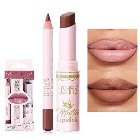 USHAS Lipstick and Lip Liner Combo Set 2 in 1 Waterproof Lipstick for Women Lip liner Set Long Lasting Lipstick, Matte Lipstick Pen with Lip Liner Set Makeup Kits (S9, Pack of 1)