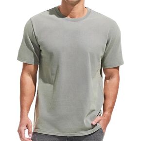 VEIISAR Men's Heavy Weight Crew Neck Cotton T-Shirt - Thick Distressed Washed T-Shirts for Men