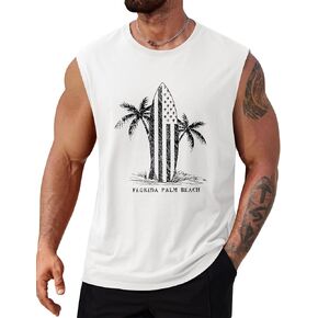 Mens Beach Summer Tank Tops Palm Tree Graphic Vacation Muscle Symplessys (S-3XL)