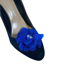 Detachable Chiffon and Rhinestone Flower Shoe Clips Royal Blue Set of 2