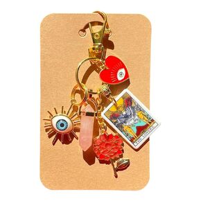 LOVE & PROTECTION, THE LOVERS Tarot Card & The Eye Charm, Women's Handbag Charms, Natural Rose Quartz Crytal Keychains, Chunky Purse Charms, Wife Gift, Girlfriend Gift, Anniversary Gifts, Christmas Gifts for Her