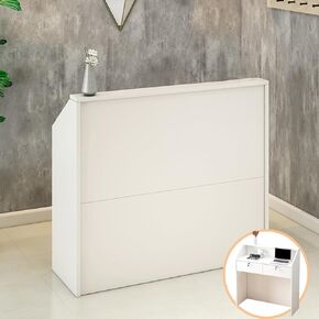 TEENKON Reception Desk with Counter, Modern Front Desk with Lockable Drawers, White Retail Counter for Checkout Salon, Lobby, Store, Small Wood Cashier Table with Grommet (White, 39X15X36 inches)