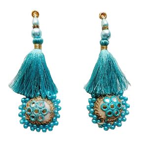 Indian Latkan Hanging for Blouse Lehenga, Saree, Fancy Tassel for Bag Design Set of 2 Sky Blue N